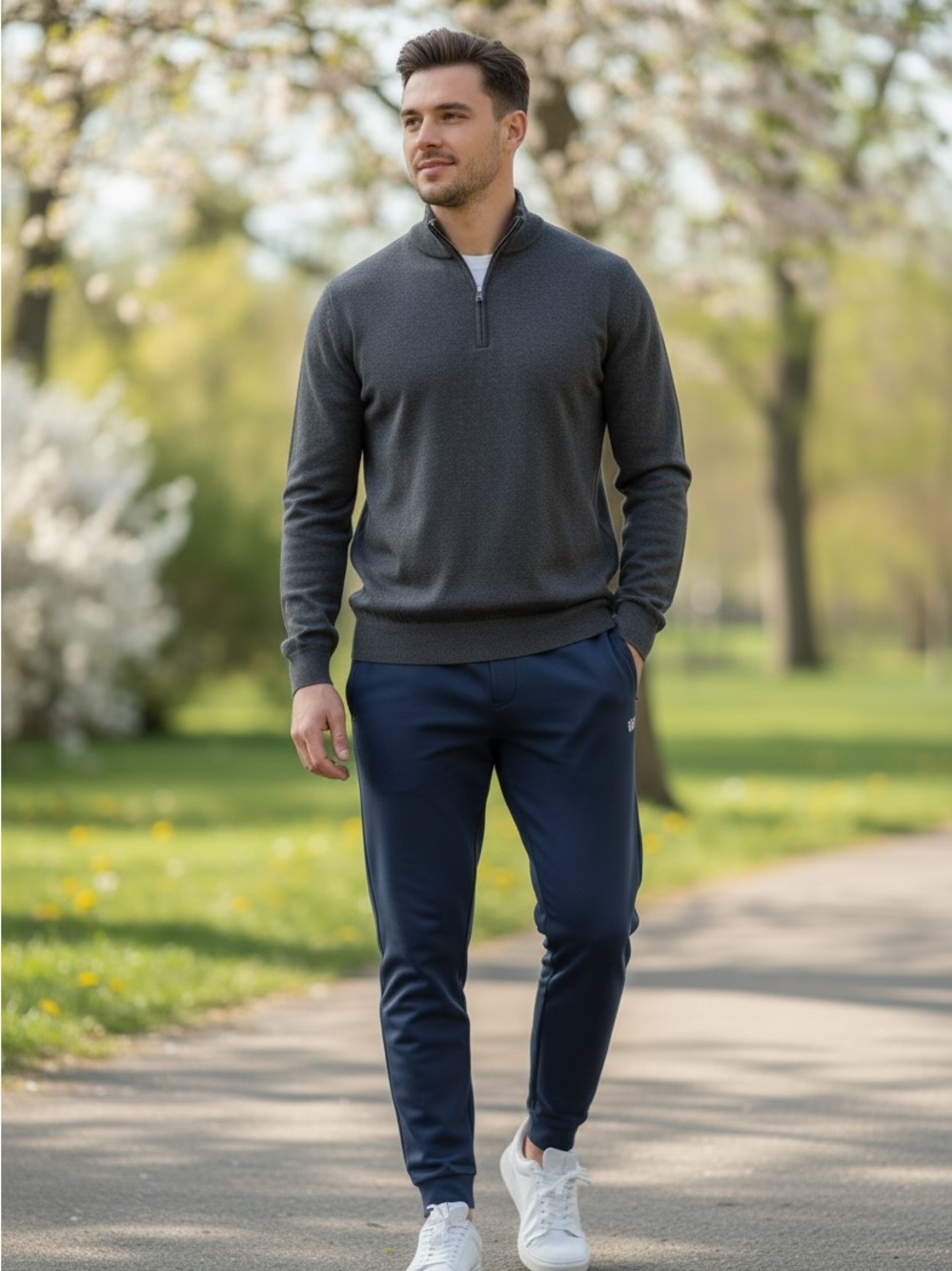 Peter Millar Greyish/Blue Knit 1/2 zipper pull over.